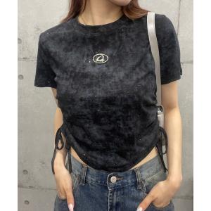 tシャツ プレート付ショート丈ラメギャザーＴシャツ レディース