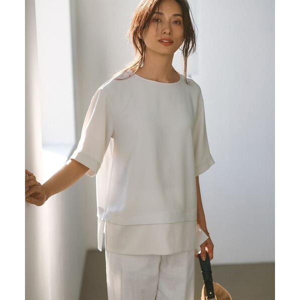 tシャツ 「洗える」ストレッチジョーゼット ラウンドネック カットソー レディース