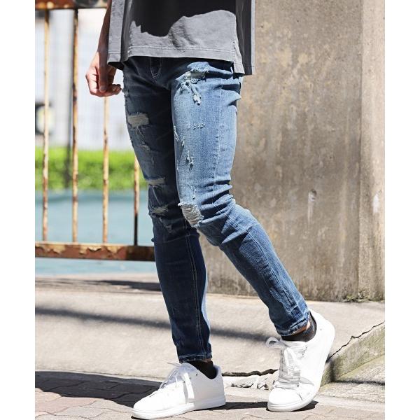 ジーンズ ダメージ加工スキニーデニムパンツ メンズ