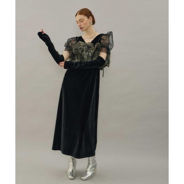 ドレス チュールスリーブベロアドレス