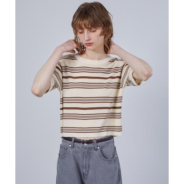 tシャツ 「ELOOPS」ショート丈ランダムボーダーニットTシャツ・サマーニット レディース メンズ