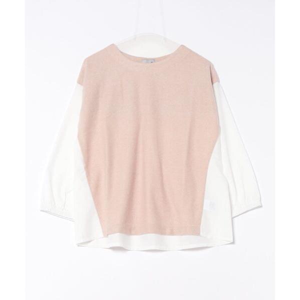 tシャツ ラメ入り起毛素材シャツ切替プルオーバー レディース