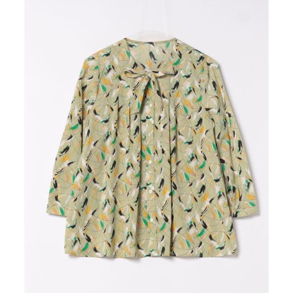 ブラウス シャツ タック使いボウタイプリントブラウス レディース