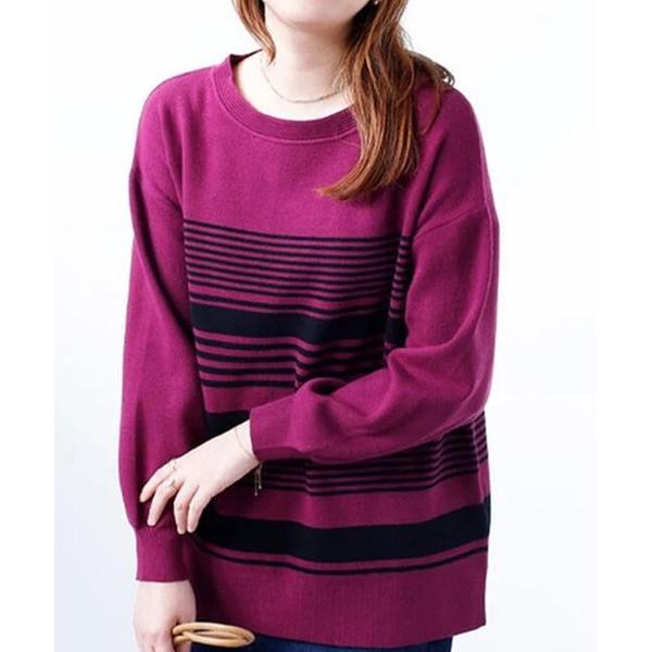 ニット セーター ランダムボーダー柄ニットプルオーバー レディース