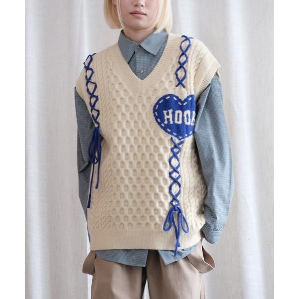 ベスト ジレ HOOK -original-　ハートパッチ編み上げニットベスト (AW) メンズ レ...