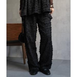 パンツ 「セットアップ対応」フリンジ ジャガードイージーワイドパンツ「動画あり」 レディース