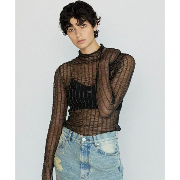 ニット セーター Shirring Stripe Sheer Knitwear/シャーリングストライ...