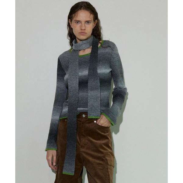 ニット セーター With Muffler Gradient Knit Tops/マフラー付きグラデ...