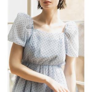 ブラウス シャツ 半袖 ドット2ウェイボリュームスリーブギャザーブラウス レディース