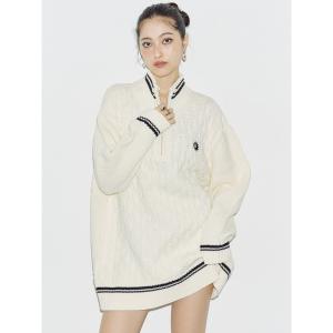 ニット セーター 「ロング丈」ケーブルSUNNYハーフジップニット レディース