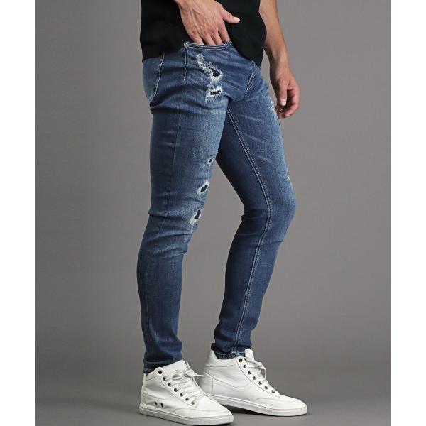 ジーンズ ダメージリペア加工スキニーデニムパンツ メンズ