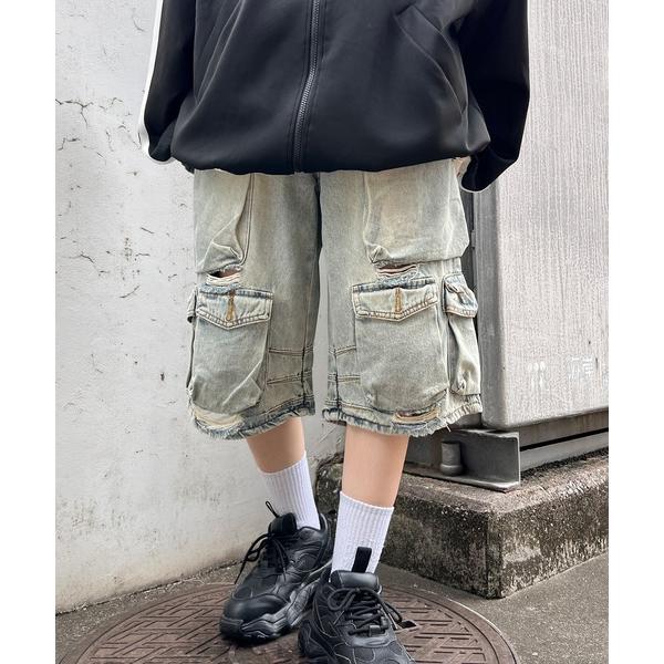 ジーンズ デニム デニムパンツ マルチカーゴデニムハーフパンツ レディース メンズ