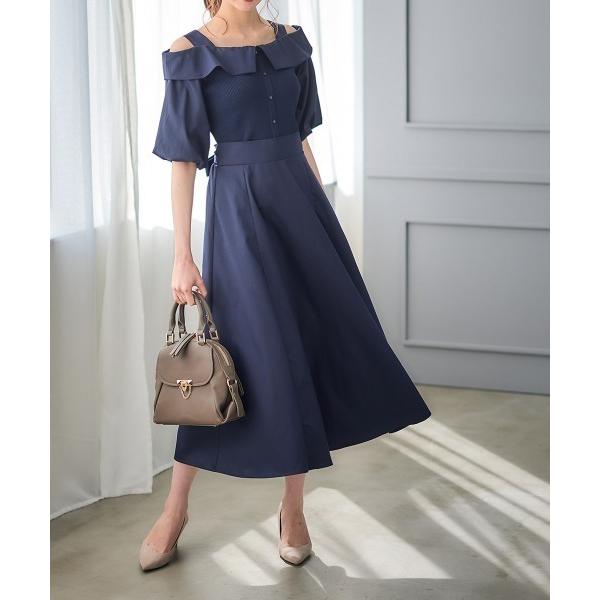 ワンピース オフショルシャツニットドッキングワンピース