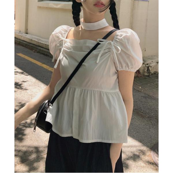 ブラウス シャツ チョーカーSETラブリーフリルリボンブラウス レディース