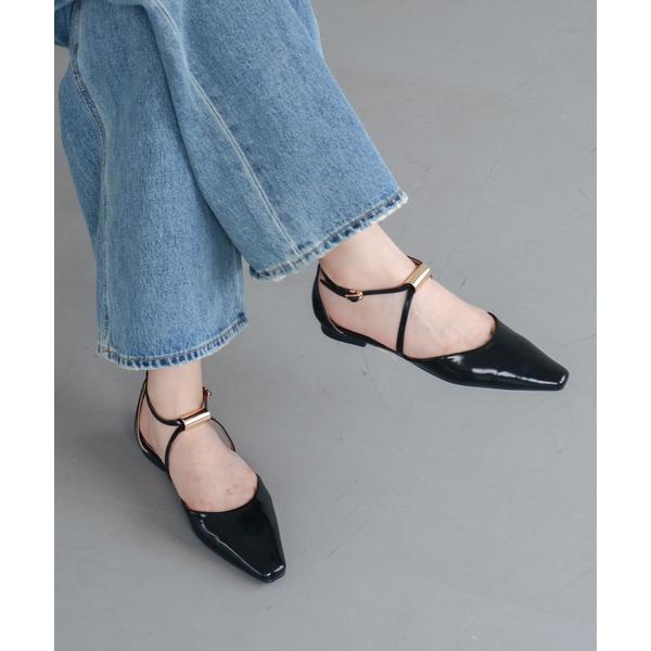 パンプス 「EVOL」スクエアゴールドパーツクロスパンプス IX5457