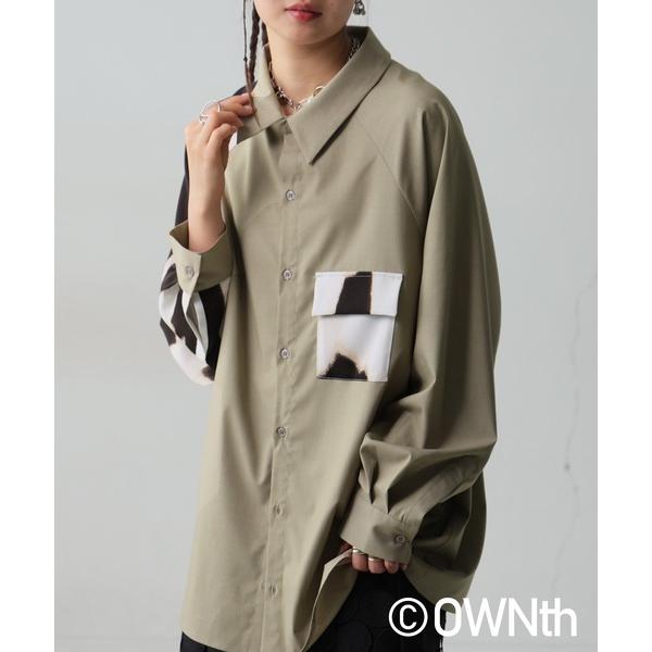 ブラウス シャツ 墨汁柄切替シャツ レディース メンズ