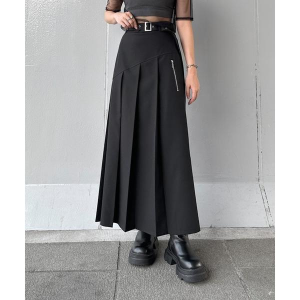 スカート 「jiasecond.」アシメプリーツロングタイトスカート / ベルト付き ボトムス スカ...