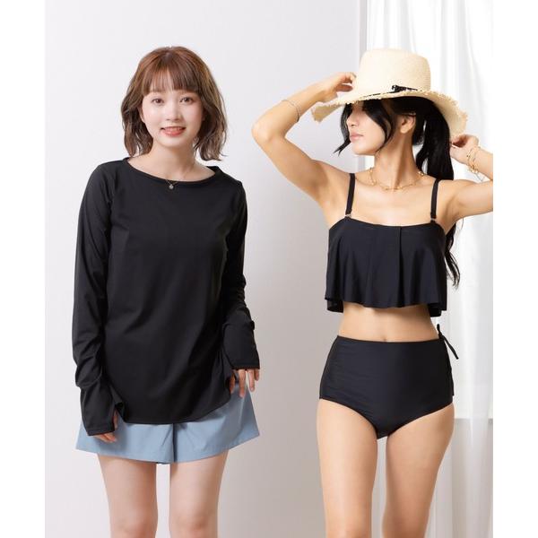 水着 フリルタンキニ レディース水着４点セット  「ラッシュガード ブラトップ ハイウエストショーツ...