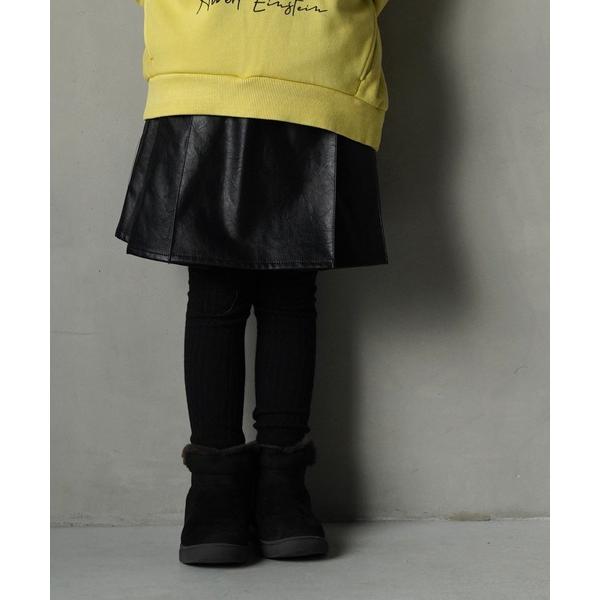 スカート チェックとフェイクレザーのプリーツスカート80〜140cm キッズ 子供服 女の子