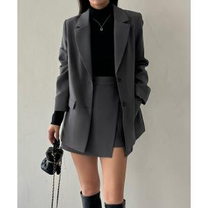 セットアップ 「肩パット入り」オーバーサイズジャケット＋ミニスカートセットアップ レディース