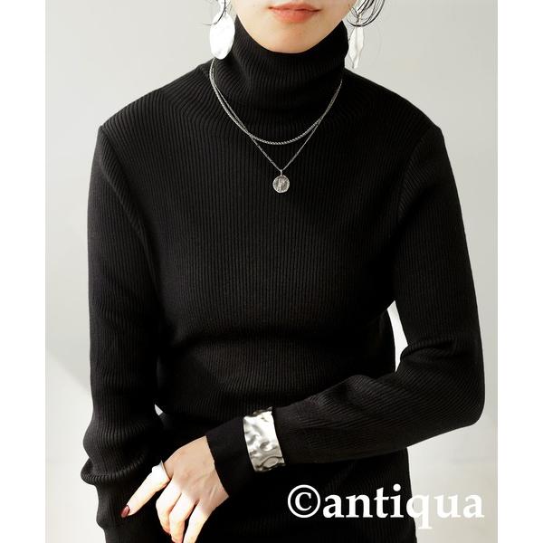 ニット セーター 吸湿発熱タートルリブニット レディース