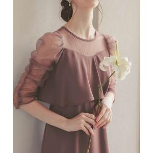 ドレス ギャザースリーブIラインドレス結婚式お呼ばれワンピースオケージョンドレス