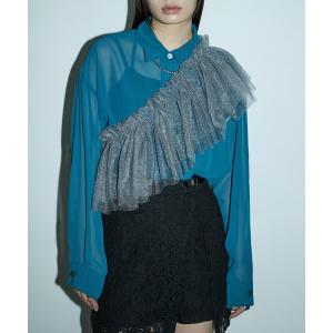 SunsetPark ブラウス シャツ フレンチスリーブストライプブラウス