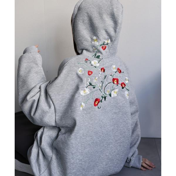 パーカー 新色追加「ユニセックス商品」 フラワー刺繍トップス/フーディー/パーカー レディース メン...