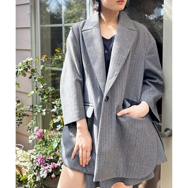 コート アウター ウールライクへリンボンオーバーコート レディース