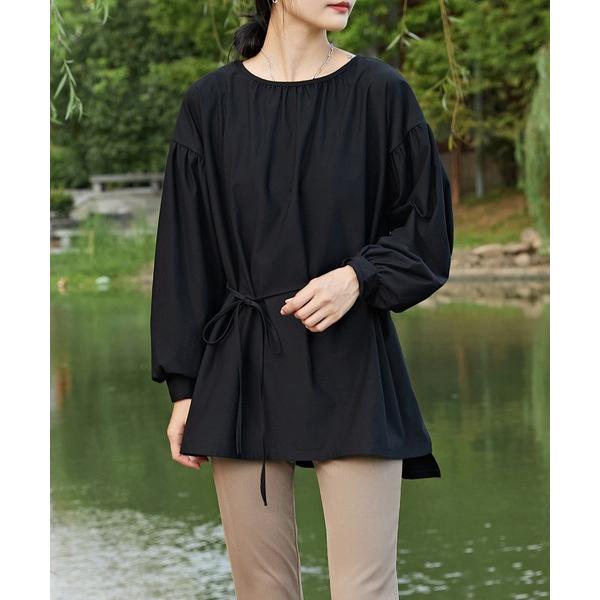 ラッシュガード 「2点セット」ソリッドカラー ラウンドネック フレア ギャザー ラッシュガード 水陸...