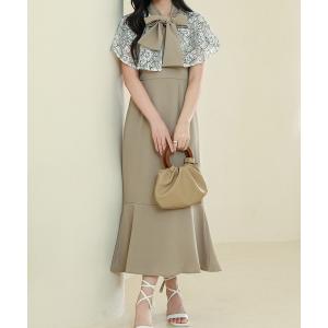 Anely ワンピース 立体フラワーリボンタイシフォンロングワンピース 
