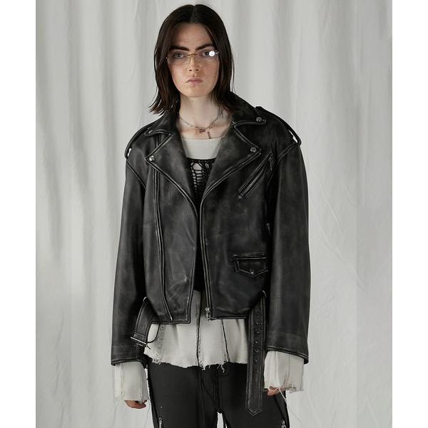 レザージャケット ライダース ラブオフCOWレザーライダースジャケット / Rub Off COW ...