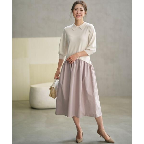 ワンピース 襟付きドッキング ニットワンピース