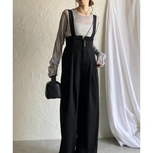 サロペット オーバーオール ハイウエストコルセットデザインサスペンダー付きオールインワンワイドパンツキャミサロペット レディース
