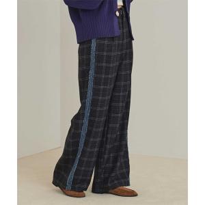 ワイドパンツ パンツ サイドラインチェックワイドパンツ レディース