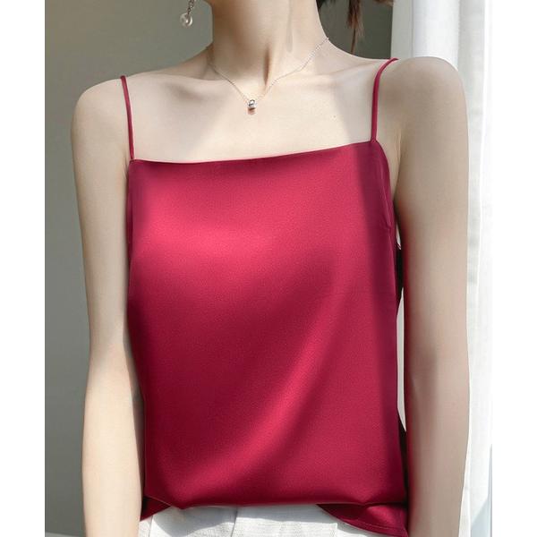 キャミソール 「2枚重ね生地で透けにくい」シルキーサテンキャミソール レディース