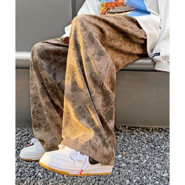 パンツ 大人ストリートデザイン。フラワー総柄 ワイドパンツ「ユニセックス」 メンズ レディース