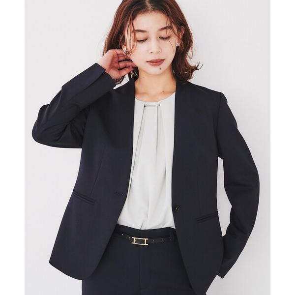 ジャケット ノーカラージャケット 「洗える通勤スーツ」レジェールギャバ　ストレッチカラーレスジャケッ...