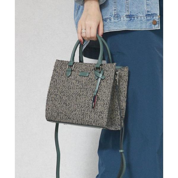 ハンドバッグ 「Ungrid/アングリッド」ヘリンボーンファブリック　キーチャーム付き両アオリポケッ...