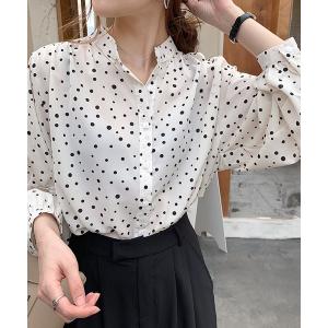 ブラウス シャツ エレガント ドット柄シャツ レディース