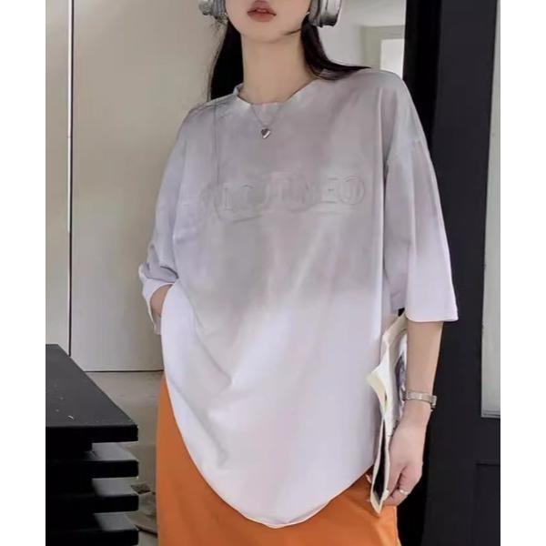 tシャツ 「ユニセックス」エンボスロゴ入り グラデーションTシャツ/半袖トップス/グラデ レディース...