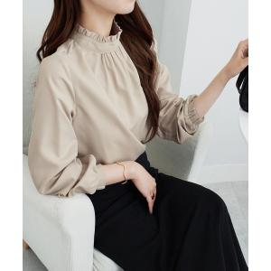 ブラウス シャツ フリル衿ギャザーブラウス レディース