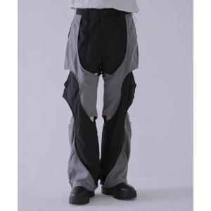 パンツ クロス デザイン カットアウト パンツ バイカラー ツートーン レディース