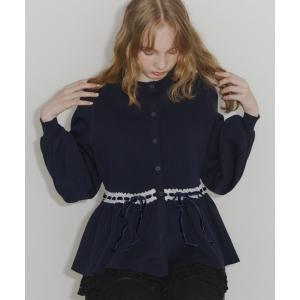 カーディガン velours ribbon peplum cardigan / リボンペプラムカーディガン レディース