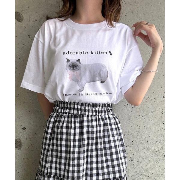 tシャツ ねこリボンプリント半袖Tシャツ レディース