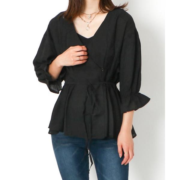 ブラウス シャツ 「ウエストマーク×フレア袖」レディース Vネックブラウス 体型カバー 春夏秋 レデ...