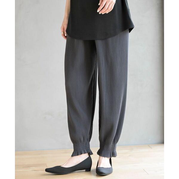 パンツ 裾シャーリングカットプリーツパンツ レディース
