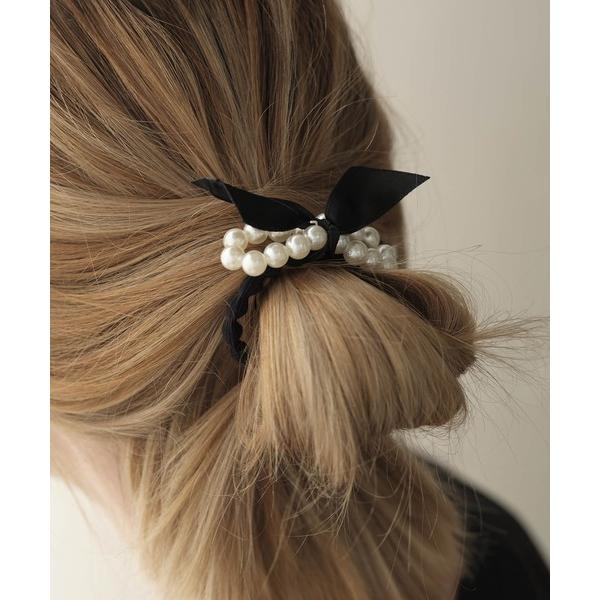 ヘアゴム レイヤードリボンパールヘアゴム