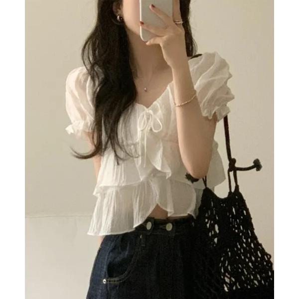 ブラウス シャツ 「新色追加」ラブリーラッフルパフブラウス レディース