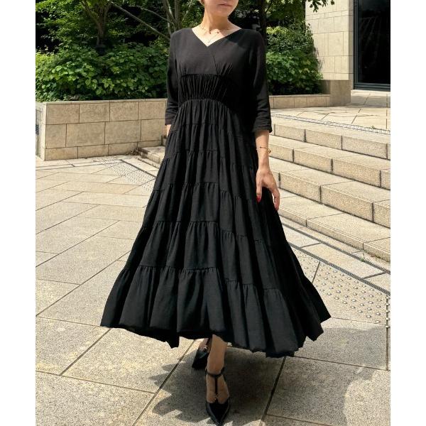 ワンピース ドラマティック七分袖ティアードワンピース